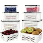 Stackable Fridge Organizers & Food Storage Containers – BPA-Free Produce Keepers with Removable Colander (8/10/12/16 Pack)