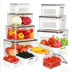 Stackable Fridge Organizers & Food Storage Containers – BPA-Free Produce Keepers with Removable Colander (8/10/12/16 Pack)