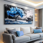 Large Wall Art For Living Room Wall Decor For Bedroom Black White Scenery And Blue Trees Wall Painting Modern Home Decoration Room Office Restaurant Canvas Art Prints Home Decor 20x40 In