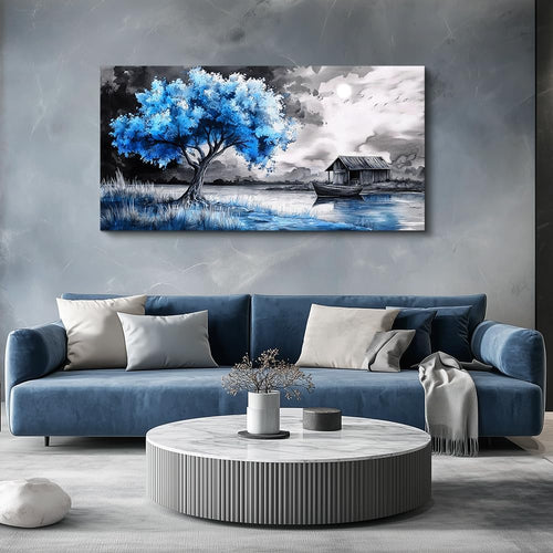 Large Wall Art For Living Room Wall Decor For Bedroom Black White Scenery And Blue Trees Wall Painting Modern Home Decoration Room Office Restaurant Canvas Art Prints Home Decor 20x40 In