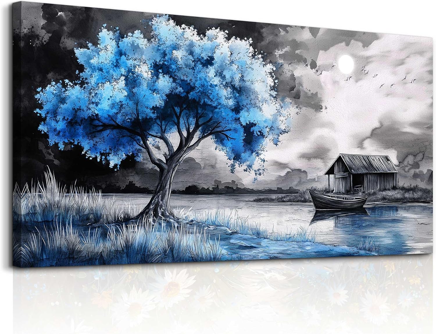 Large Wall Art For Living Room Wall Decor For Bedroom Black White Scenery And Blue Trees Wall Painting Modern Home Decoration Room Office Restaurant Canvas Art Prints Home Decor 20x40 In